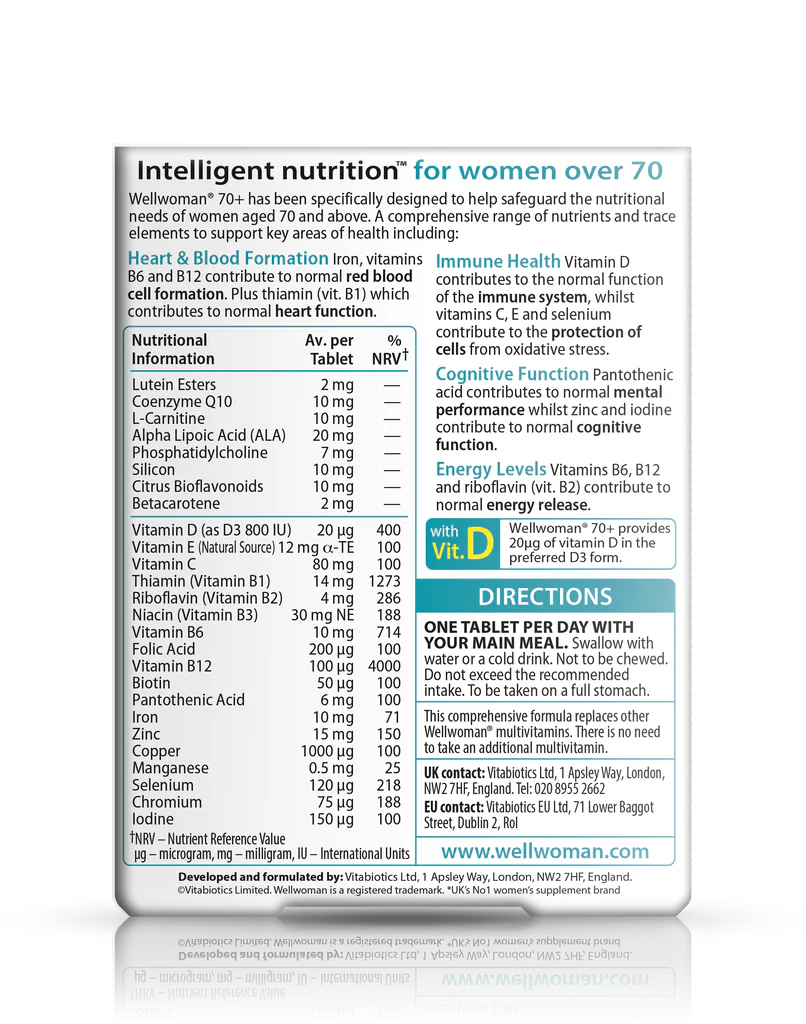 Wellwoman Multivitamin Product 70+ Box Package Guidelines