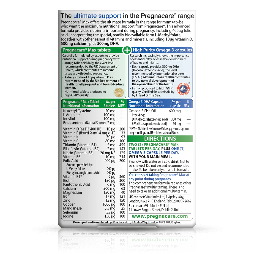 Pregnacare Max Tablets Box - Guidelines Side