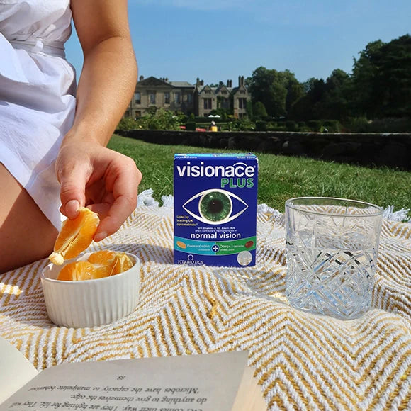 Visionace Plus Tablets Box on a Mat with breakfast
