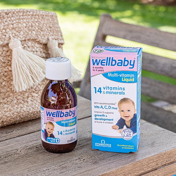 Wellbaby Syrup with 14 Vitamins - Placed on a Bench