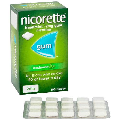 Box of nicorette freshmint nicotine gum on a white background