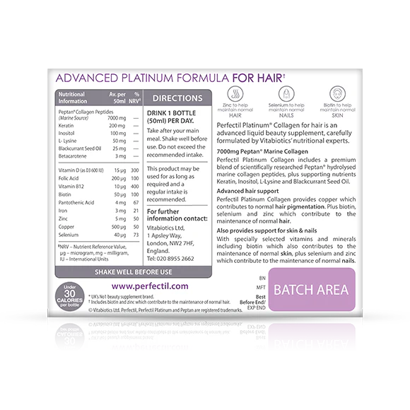 Advanced Platinum Formula for Hair -  Vitabiotics Perfectil Guidelines Box Side