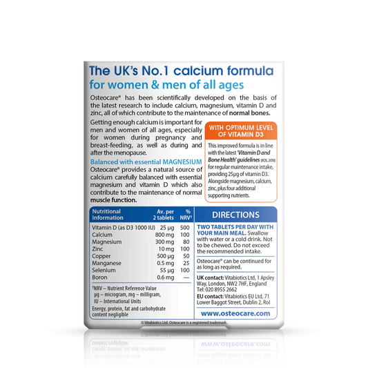 Vitabiotics Osteocare Box Back with Guidelines & Text 