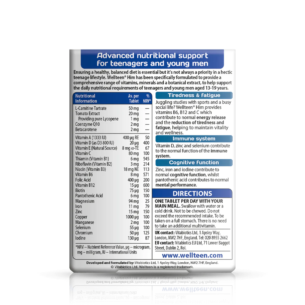 Nutritional Support for Teenagers - Guidelines side on the box 