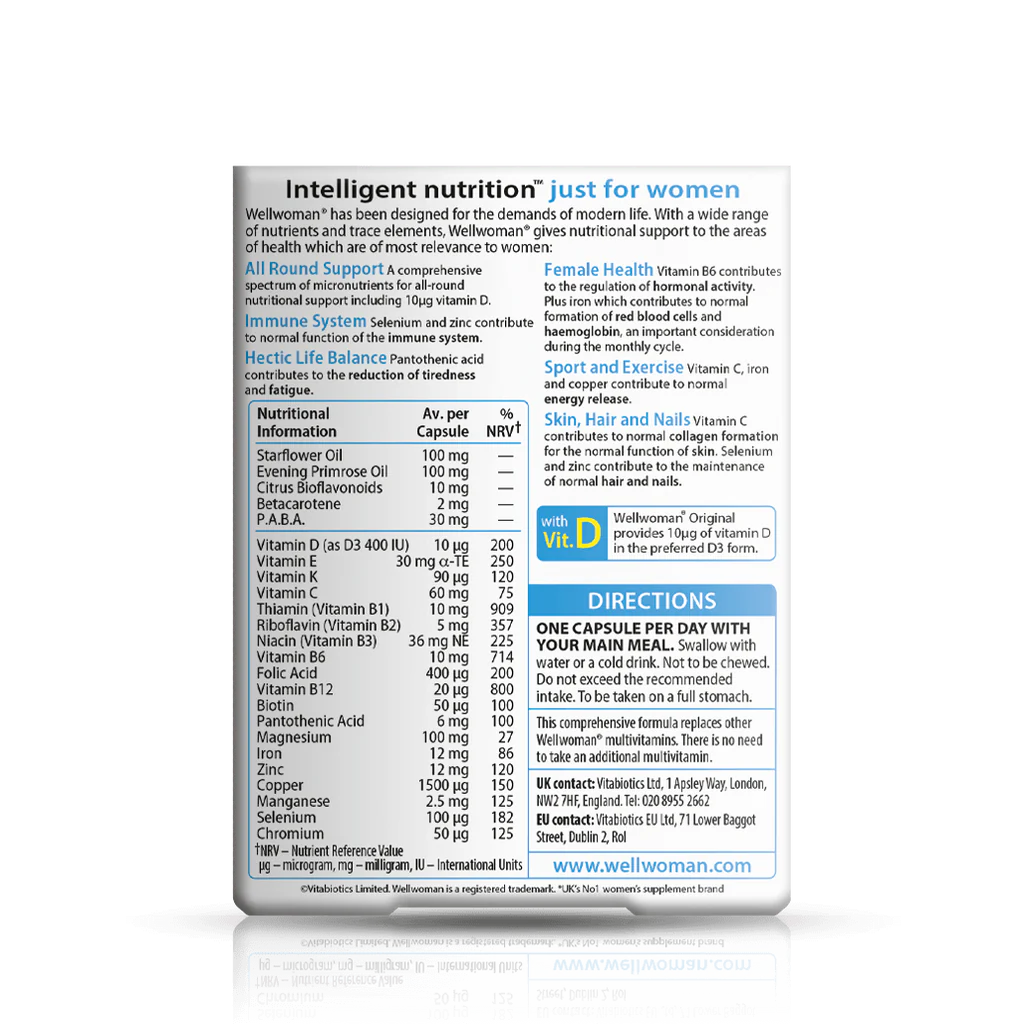 Wellwoman Multivitamins Box - Guidelines of Use Side with Text 