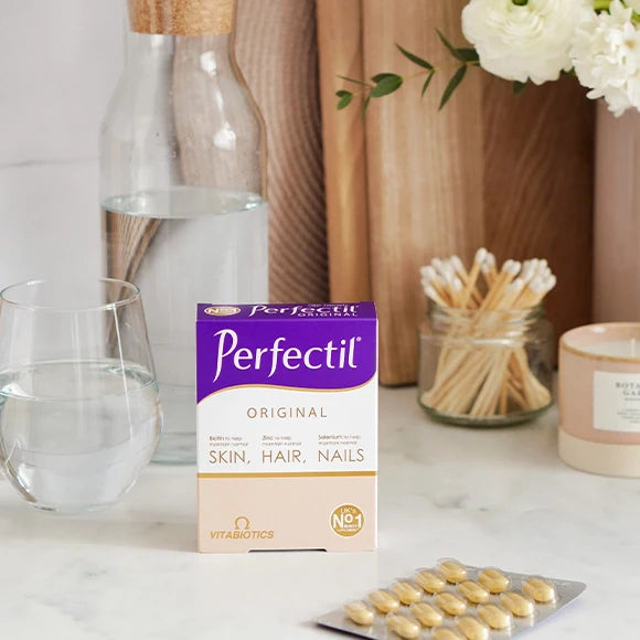 Perfectil Original - Vitabiotics Product Placed on a Table with Tablets Pack in Front 