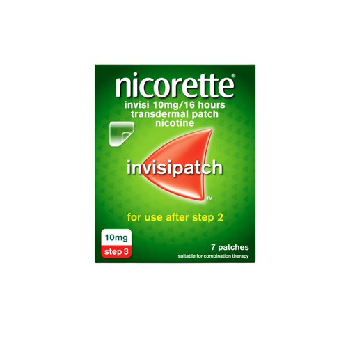 Nicorette invisipatch packaging on a white background for Step 3